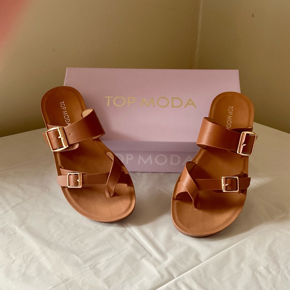Tan 2 belt buckle Sandal